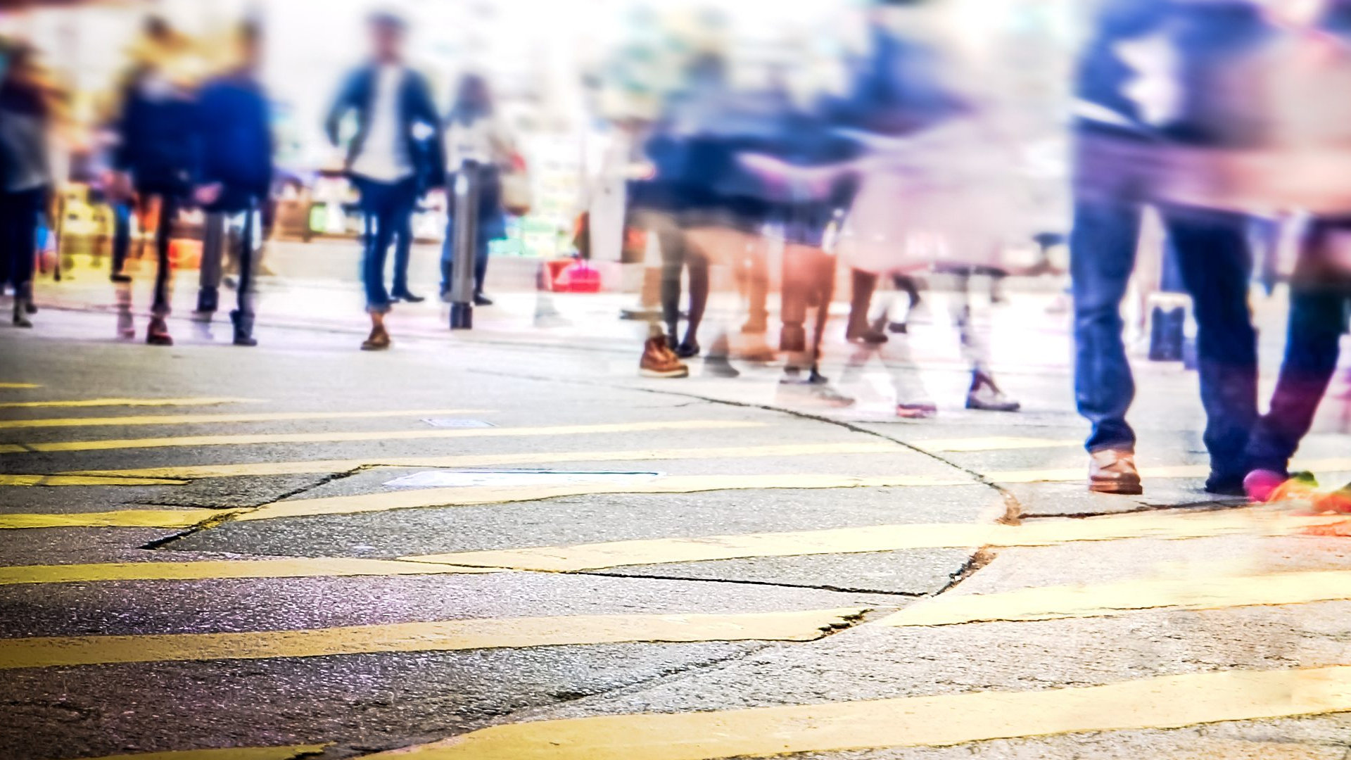 Blurred image of night city street in Hong Kong